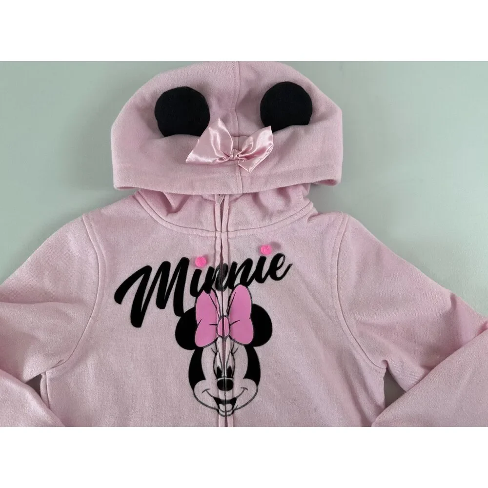 Disney Junior Girls Minnie Mouse Pink Zip Up Hoodie Size 7